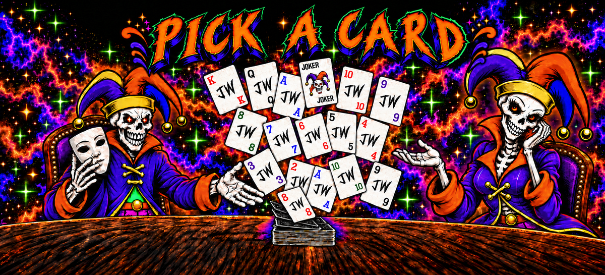 JesterWhere Jester and Jestress presenting an exploding deck of clickable collection cards
